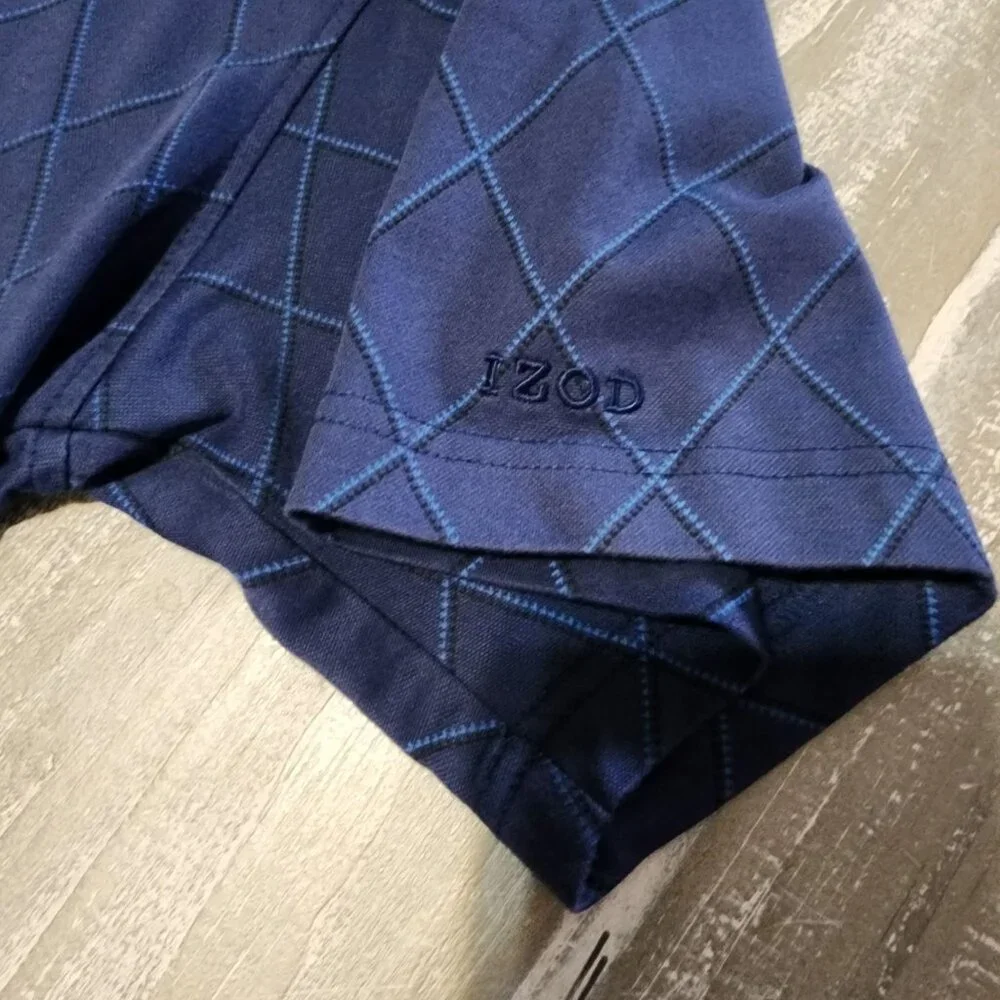 Izod Golf Blue Argyle Mens Short Sleeve Polo Shirt Large Collard Casual‎ Wear